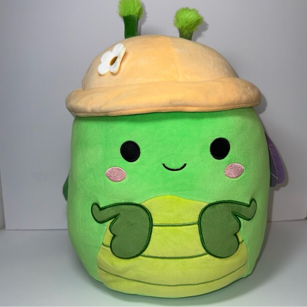 NWT- Squishmallows “Trenton”Green Praying Mantis with Flower Hat 12” Plush